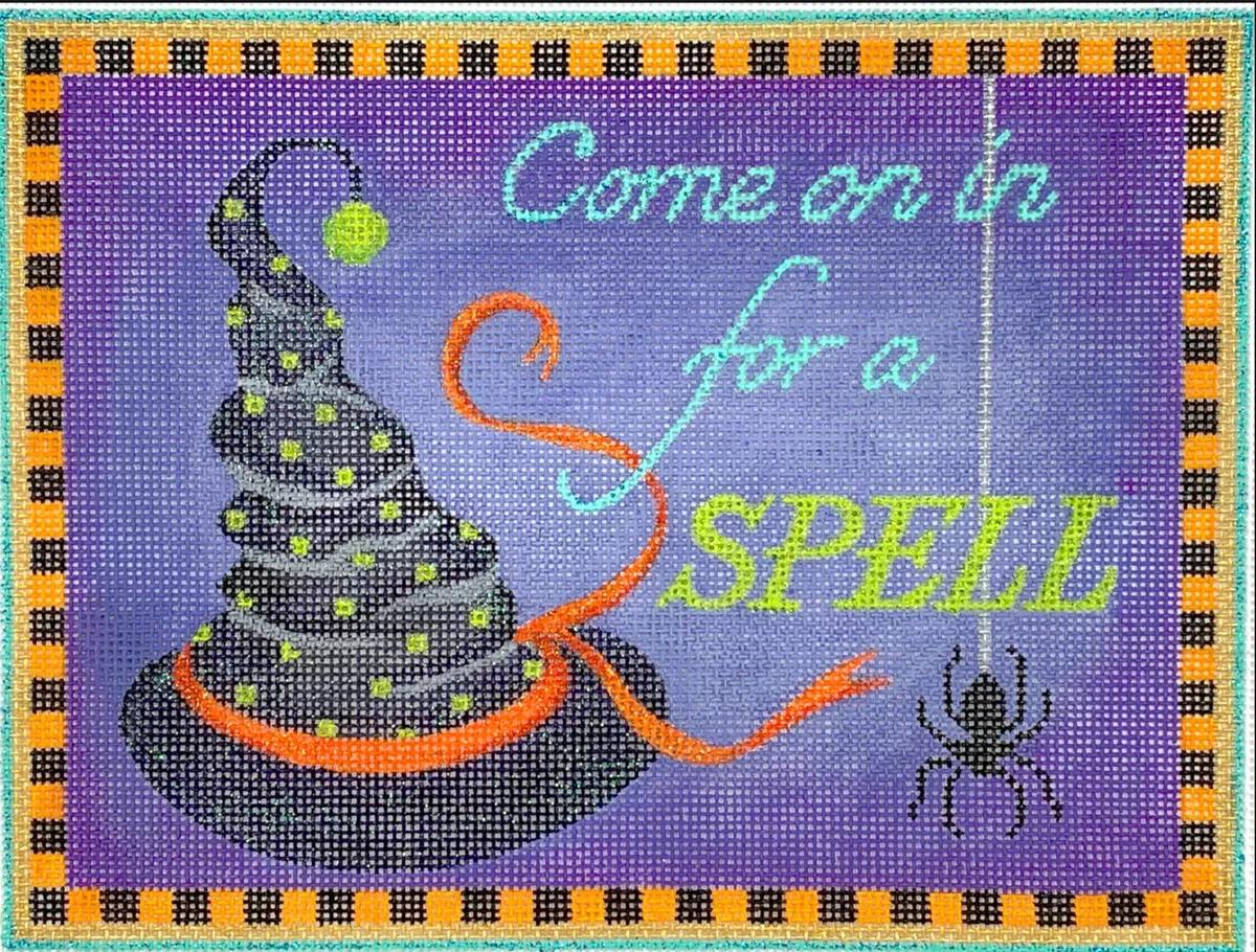 "Come on in for a SPELL" w/Witch's Hat and Spider -Purple, orange, gold, black, turquoise and Lime